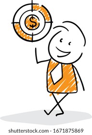 Office worker manager businessman holding dollar crosshair item.
Boy hand drawn doodle line art cartoon design character - isolated vector illustration outline of man.