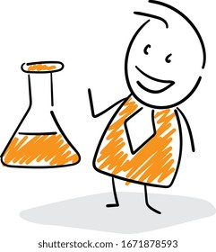 Office worker manager businessman with science tube.
Girl hand drawn doodle line art cartoon design character - isolated vector illustration outline of woman.