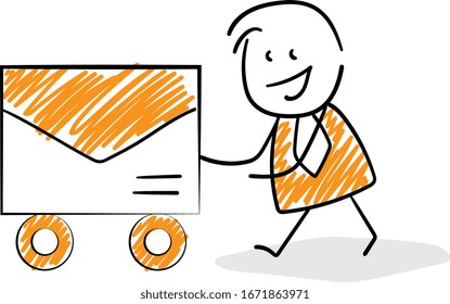 Office worker manager businessman sending letter - postoffice.
Girl hand drawn doodle line art cartoon design character - isolated vector illustration outline of woman.