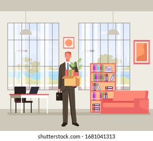 Office worker manager character gets new job. Vector flat graphic design cartoon illustration