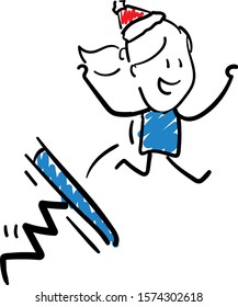 Office worker manager in new year hat jumping start.
Girl hand drawn doodle line art cartoon design character - isolated vector illustration outline of woman.
