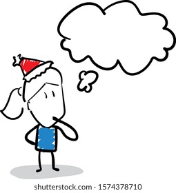 Office worker manager in new year hat thinking with a thinking bubble.
Girl hand drawn doodle line art cartoon design character - isolated vector illustration outline of woman.