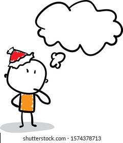 Office worker manager in new year hat thinking with a thinking bubble.
Boy hand drawn doodle line art cartoon design character - isolated vector illustration outline of man.