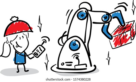Office worker manager on a factory manufactory. With a presents.
Girl hand drawn doodle line art cartoon design character - isolated vector illustration outline of woman.