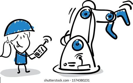 Office worker manager on a factory manufactory.
Girl hand drawn doodle line art cartoon design character - isolated vector illustration outline of woman.