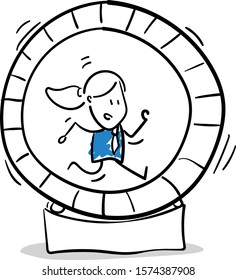 Office worker manager running in a circle.
Girl hand drawn doodle line art cartoon design character - isolated vector illustration outline of woman.