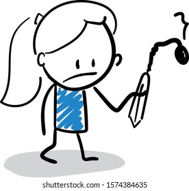 Office worker manager sad with quenched match.
Girl hand drawn doodle line art cartoon design character - isolated vector illustration outline of woman.