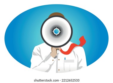 trabajador de oficina con un megáfono en su mano, ilustración vectorial, concepto de liderazgo y comunicación empresarial