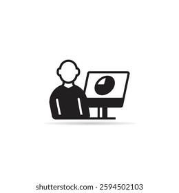 office worker monitoring pie chart icon with shadow on white background