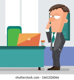 office worker near the desktop, cartoon image