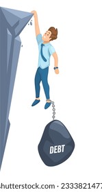 Office Worker On Edge With Stone Weight Debt On Foot, Financial Problem Cartoon illustration Vector