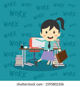 office worker on the job full task employee cartoon
