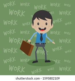 office worker on the job full task employee cartoon