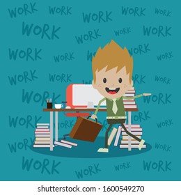 office worker on the job full task employee cartoon