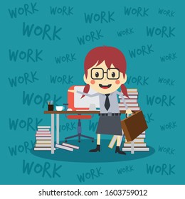 office worker on the job full task employee cartoon