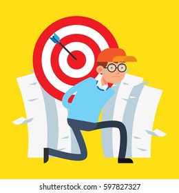 Office worker overwhelmed with his work load and target