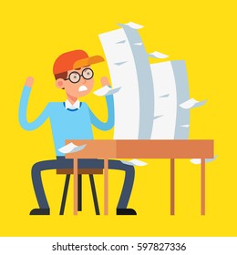 Office worker overwhelmed with his work load and target