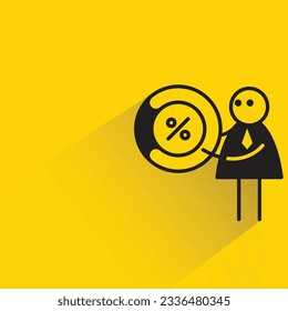 office worker and percentage stick figure with shadow on yellow background