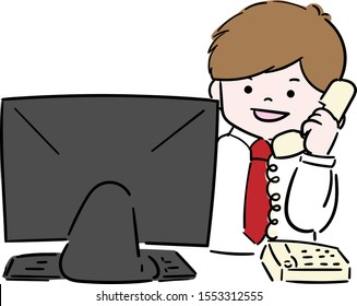 Office worker, phone, looking at PC