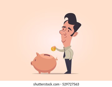 Office Worker and the Piggy Bank. Vector Illustration