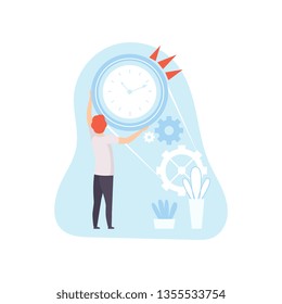 Office Worker Planning, Organizing, Controlling Working Time, Business Concept of Time Management Vector Illustration