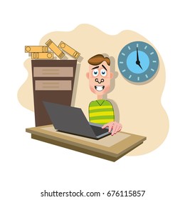 Office Worker Pleases with the End of the Working Day. Vector illustration