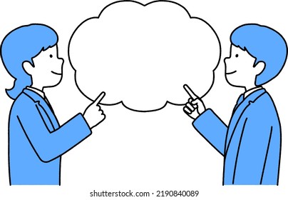 Office worker pointing a finger at a speech bubble