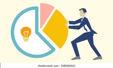 Office worker presentation idea for work with push forward Pie graph concept, business data, statistic data, accounting infographic, easy to use and highly customizable Digital marketing growing,