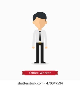 Office worker profession in flat illustration. Occupation office worker in vector flat style. people professions character
