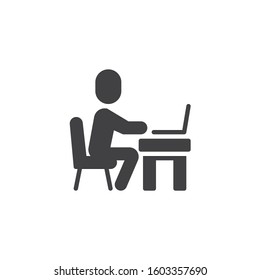 Office worker profession vector icon. filled flat sign for mobile concept and web design. Programmer man working on computer at desk glyph icon. Symbol, logo illustration. Vector graphics