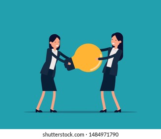 Office worker pulling bulb. Flat vector character design, Fighting, Angry