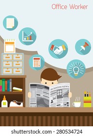 Office Worker Read Business Newspaper