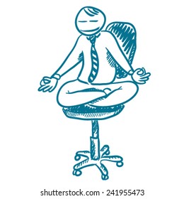 An office worker resting in lotus pose vector sketch