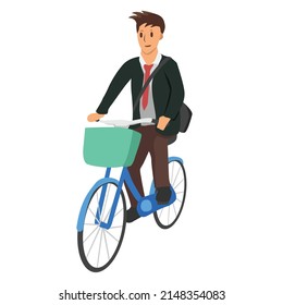 un oficinista va en bicicleta al trabajo. Concepto de estilo de vida saludable para los trabajadores urbanos. ilustración vectorial plana