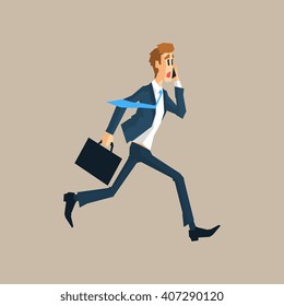Office Worker Running Late Primitive Geometric Cartoon Style Flat Vector Design Isolated Illustration
