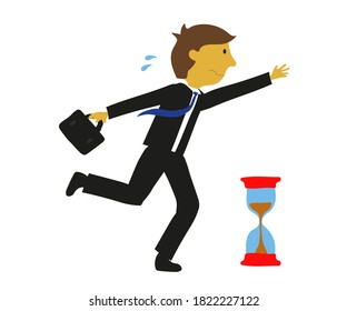 Office worker rushes to work. Cartoon. Vector illustration.