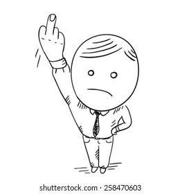An office worker showing obscene gesture