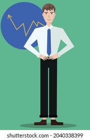 Office worker showing work efficiency on a graph.