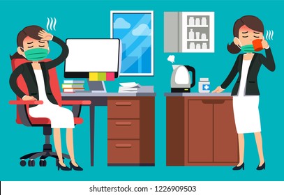 Office Worker Is Sick. Basic Health Care Of Employee In Work To Continue Working.