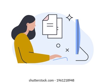 Office worker sitting at the desk. Spot illustration for website.