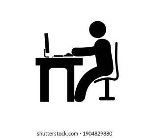 Office Worker Sitting At Desk And Working On Computer Icon Vector. Linear Style Sign For Mobile Concept And Web Design. 