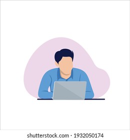 Office worker sitting at desks. Flat  illustration.