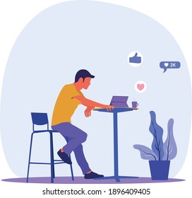 Office worker sitting at desks and working on computer, office job vector, commercial activities, Flat cartoon colorful vector illustration.