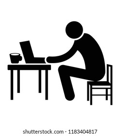Office worker sitting on his office desk with laptop best icon to describe employee working 