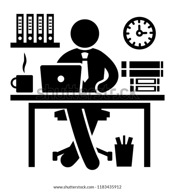 Office Worker Sitting On His Office Stock Vector Royalty Free