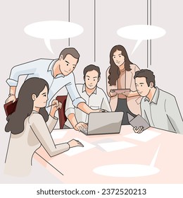 Office worker sitting talking discussing planning  