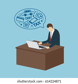 Office worker is sitting Think of the cost burden.Vector illustration
