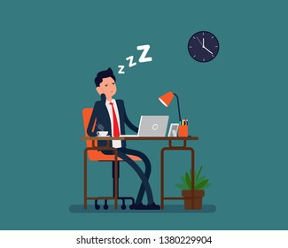 Office worker sleeping. Vector illustration business rest concept, Tired person, Flat business character design.