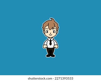 oficinista sonriendo. Estilo de caricatura. Vector de fondo aislado.
