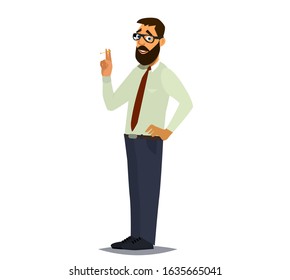 An office worker smokes a cigarette and drinks coffee. Vector illustration.